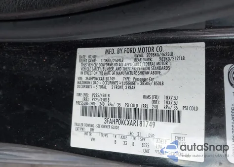 2010 Ford Fusion Sport из США, поврежденный, VIN 3FAHP0KCXAR181749